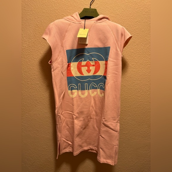 New Authentic Gucci GG Logo Hooded Pink Sweater Dress Size 10 / US L Women’s - Picture 10 of 10